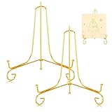 Alrhso 2 Stück Eisen Tellerständer 20cm Klein Aufsteller Tischstaffelei Gold Metall plate holder Display Tellerhalter Klappbar für Bilderhalter Foto Kunst Teller Bücher Bild und Tabletop Art