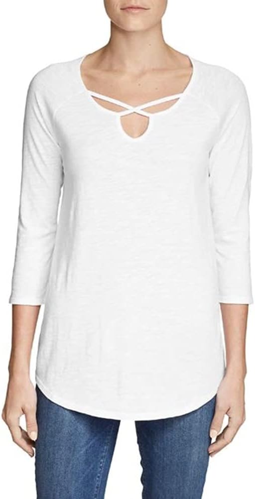 Eddie Bauer Ladies' ¾ Sleeve Cross-Front Tunic (White, Large)