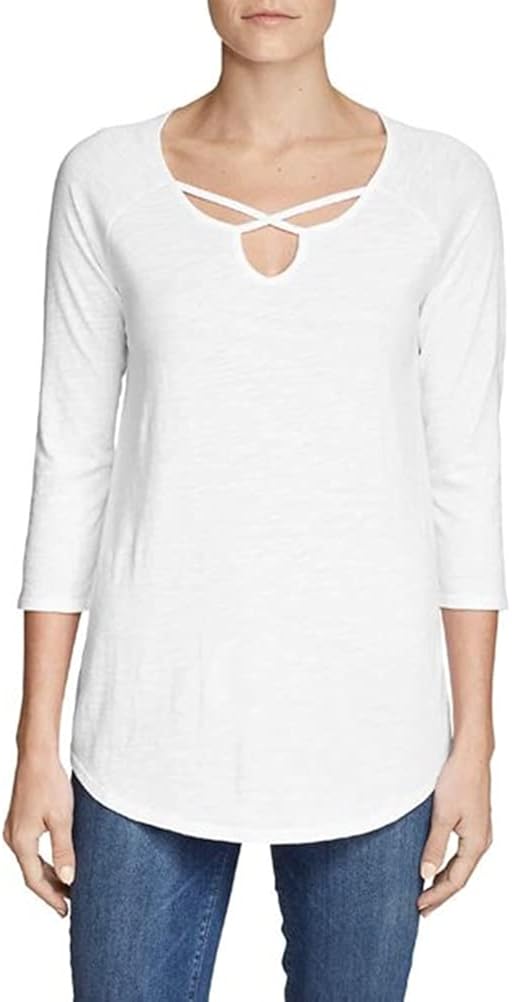 Eddie Bauer Ladies' 3/4 Sleeve Cross-Front Tunic at  Women’s Clothing store