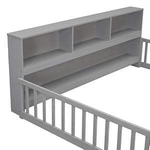 Fullmontessorifloorbedwithbedsidebookcaseshelvesforgirlsboysfullsizefloorbedwsafetyguardrailsforgirlsboysnoboxspringneededgrey Urban Country Home Decor Full montessori floor bed with bedside bookcase shelves for girls boysfull size floor bed wsafety guardrails for girlsboysno box spring needed grey urban country home decor