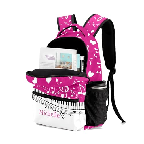 Personalized Piano Key Music Notes Rose Purple Waterproof School Backpack Custom Travel Bookbags for Gift2