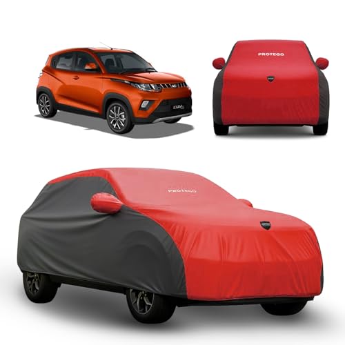 Image of PROTEGO Prime Series India's 1st Anti-Tear Car Cover for Mahindra KUV100 | Heavy-Duty, Custom Fit, All Weather Protection | 100% Waterproof, Windproof & Hail Resistant | 2-Year Warranty | Red + Black