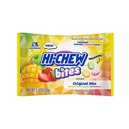 HI-CHEW Bites Original Mix, Pack of 12 Bags - Mango Green Apple Strawberry Chewlets - Unique Fun Soft & Chewy Taffy Candy - Immensely Juicy Fruit Flavors