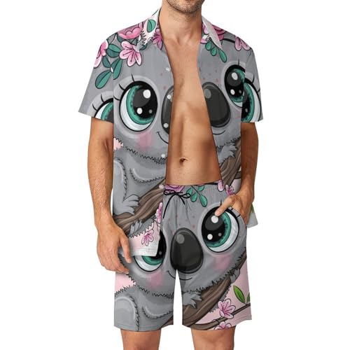 Ensemble Chemise Hawaïenne Homme Koala Pantalon Short Plage Anti Chaleur S