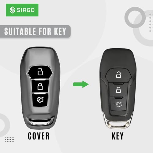 Image of SIAGO TPU Key Cover and Round Key Chain Compatible with Endeavour, Figo Aspire, Freestyle 3 Button Flip Key (Grey)