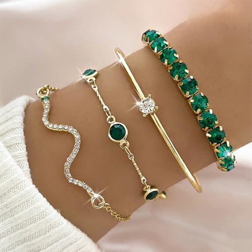 Green Bracelet Money Bracelets for Women Stackable Rhinestone Bracelets Chunky Gold Bangles Bracelet Emerald Green Dress for Women Trendy 20252