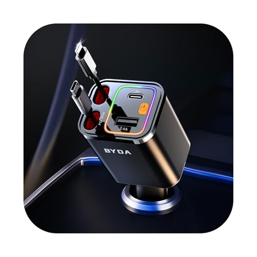 4 in 1 Retractable Car Charger,69W Car Charger USB C,Cigarette Lighter Adapter,Fast Charging for iPhone 16e/16/15/14,13,Android,Galaxy,iPad,Pixel (Black)