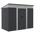 7' x 4' Metal Lean to Garden Shed, Outdoor Storage Shed, Garden Tool House with Double Sliding Doors, 2 Air Vents for Backyard, Patio, Lawn, Gray