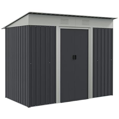 7' x 4' Metal Lean to Garden Shed, Outdoor Storage Shed, Garden Tool House with Double Sliding Doors, 2 Air Vents for Backyard, Patio, Lawn, Gray
