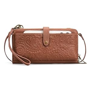 befen Leather Wristlet Wallet for Women Cell Phone Purse with Built in Wallet Vintage Leather Crossdody Bag Clutch Purse