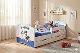 Happy Babies Happy   Kinderbett 180 x 90 | Bett mit Rausfallschutz & Bettkasten | Jugendbett mit farbigem Aufkleber | Kinderbett mit Matratze 90x180 | Kinder Bett für Mädchen & Jungen WIESS