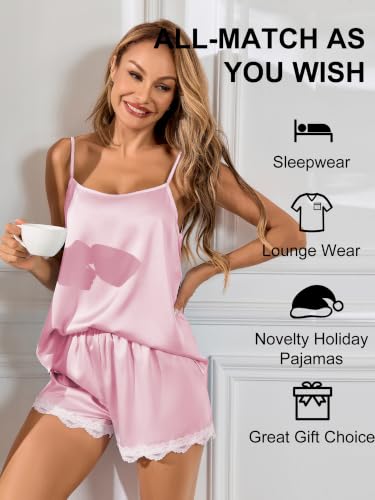 Image of COLORFULLEAF Satin Pajama Set for Women Sexy 2 Piece Silk Cami Pjs Sets
