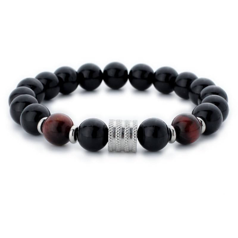 Bracelet en obsidienne naturelle et perles de bonheur unisexes