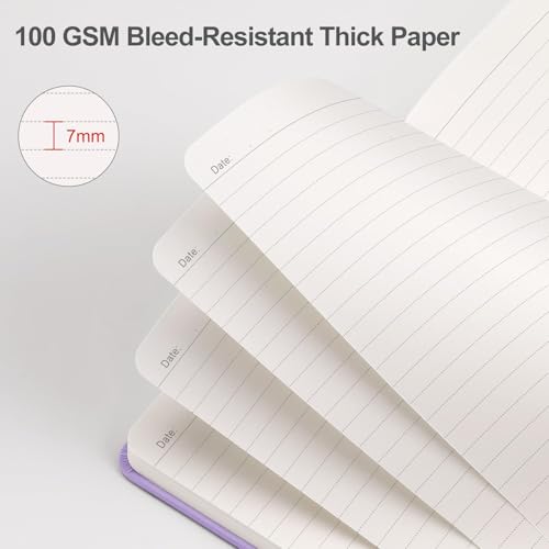 Image of EMSHOI Lined Journal Notebook, 192 Numbered Pages, A5 Size (5.7'' x 8.3'') | Leather Hardcover, 100 GSM Thick Paper, for Women & Men, Journaling, Writing, Work & Office, Sun Debossed (Light Purple)