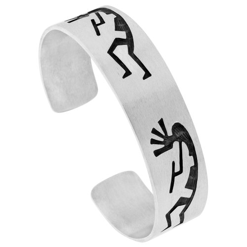 Sterling Silver Kokopele Cuff Bracelet for Women Southwestern Hopi Design Overlay Technique Oxidized Finish Handmade (16mm) 5/8 inch Wide