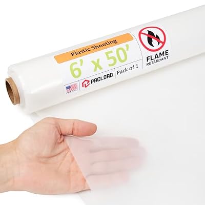 Paclord Flame Retardant Plastic Sheeting 6' x 50' (300 Sq Ft) – USA-Made Heavy-Duty 4 mil LDPE Plastic Tarp for Welding, Painting & Construction – Fire-Rated, Waterproof, Tear-Resistant Barrier