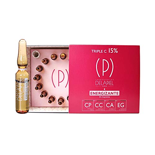 Delapiel Serum Facial Energizante 15% de vitamina C - espinhmentante, 15 ampolas, vermelho, 30 mililitros