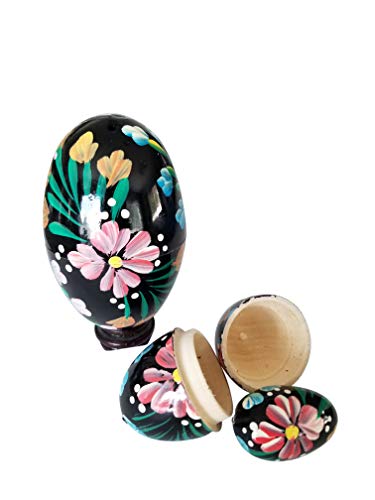 Taste of Poland 3 in 1 Polish Handpainted Wooden Nesting Eggs, 3.5" (Black)