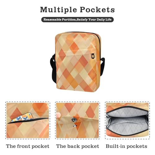 mens messenger bag crossbody Small Crossbody Bags For Women Shoulder Handbags Adjustable Strap for Casual Casual- Trendy Rhomboid Orange Neutral2