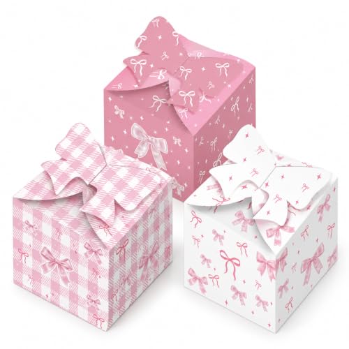 12-Piece Pink Bow Favour Boxes, Wedding Favour Boxes | Pink Box For Sweets; Wedding Cake Boxes For Guests, In A 12-Piece Set