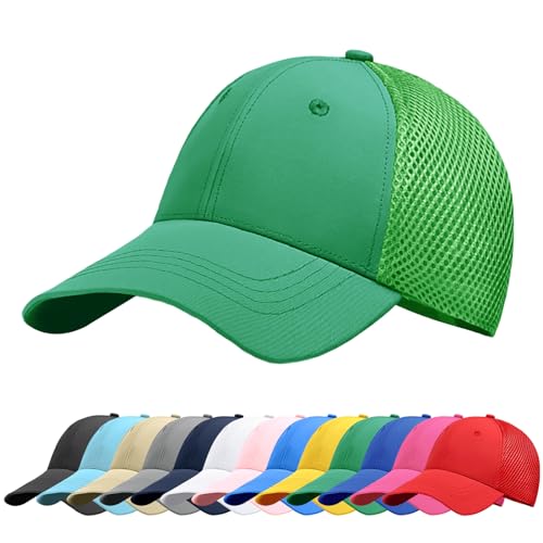 Baynetin Gorra de Béisbol, Unisex Transpirable Color Sólido Malla Espalda Ajustable Cierre Snapback Anti UV Sombrero de Protección Solar (Verde Oscuro)