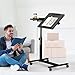 Panta Height Adjustable Rolling Laptop Stand, Overbed Table with 2 Tilting Desktops, Mobile Laptop Table for Couch with Cup Holder, Mobile Computer Workstation for Office, Home and Hospital