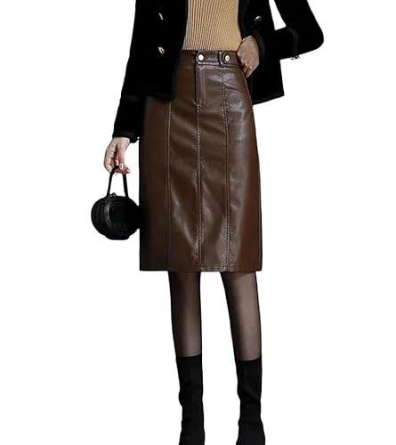 Women's PU Leather Skirt Spring Autumn Back Slit High Waist