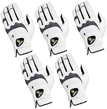 HIRZL Trust Hybrid Mens All Weather Golf Glove | Kangaroo Leather | Ultimate Grip and Ergonomic Fit, White/Black Pack of 5