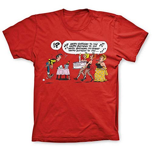 T-shirt Lucky Luke Happy Birthday en coton rouge pour look décontracté