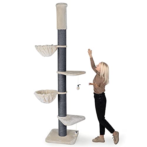 HAPPYPET Kratzbaum 'Leonardo' Grosse Katzen Stabil XXL Deckenhoch, 250 bis 275 cm - 18 cm Dicke Stämme, Große Liegemulden bis 20 kg, Höhle, geprüftes Holz, Katzenkratzbaum für Maine Coons & Ragdolls