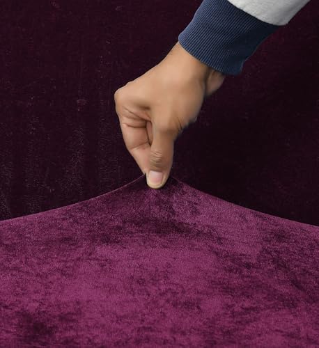 Image of Universal Velvet Wine Triple Seater Sofa Cover Big Elasticity Cover for Couch 140 GSM Sofa Slipcover (Velvet-Wine, 185-230cm)