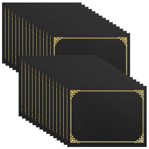SUNEE Certificate Holders(Black, 30 Packs), Diploma Covers Gold Foil Border, for Letter Size 8.5x11 Certificates, Cardstock, Document Papers