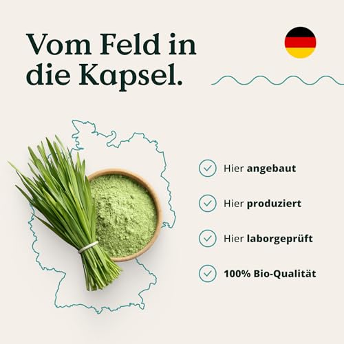 NATURE LOVE® Bio Gerstengras - 180 Kapseln - 500mg pro Kapsel - aus deutschem Anbau - - Hochdosiert, laborgeprüft, zertifiziert Bio, in Deutschland produziert