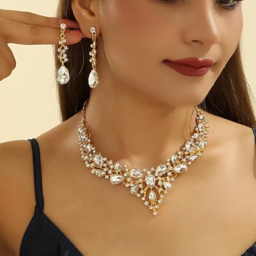 Image of Shining Diva Fashion Stylish Design Fancy Crystal Necklace Jewellery Set for Women | Trendy Celebrity Inspired Jewellery