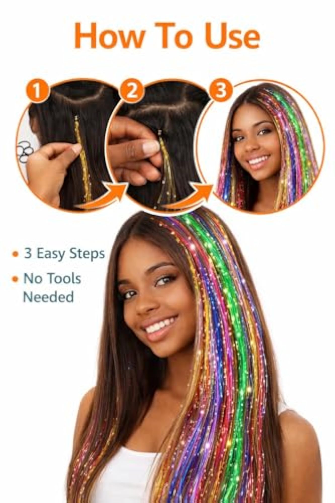 Women Artificial Hair Tinsel Extensions | Sparkling Glitter Hair Strands
