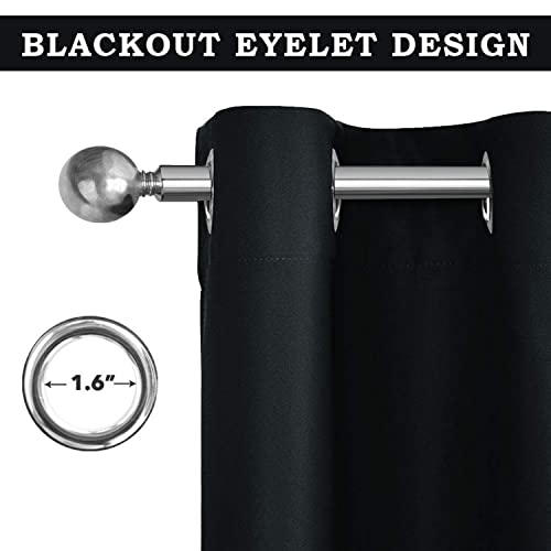 Aspire Homeware Blackout Curtains for Bedroom - Black Eyelet Living Room Curtains 66x54 inch Drop - Thermal Insulated Window Treatments & Energy Saving Privacy Kitchen Curtain + 2 Matching Tiebacks - Image 5