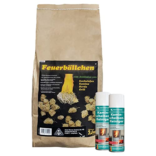 Preisvergleich Produktbild HOTREGA Kaminscheiben Reiniger + Feueranzünder, Hochleistungs-Aktivschaum-Reiniger für Glas, Kunststoffe, Metalle (2x 300ml, Feueranzünder 2,5kg)
