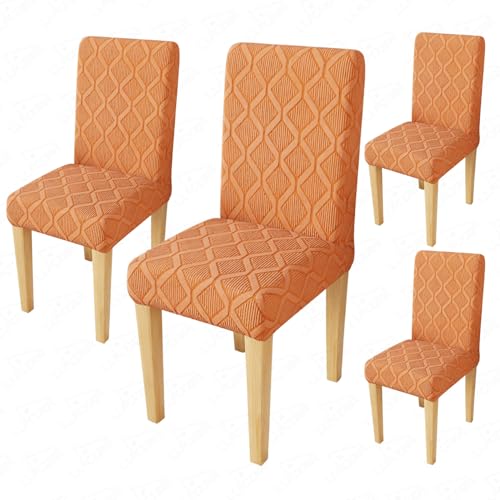 Image of Lukzer Elastic Dining Chair Cover - 4PC Pastel Orange Diamond | Textured High Stretch Jacquard Seat Cover | Removable Washable Short Dining Chair Cover Protector Seat Slipcover | (CC-155-04)