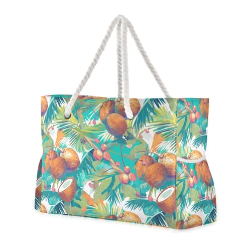 Tropical Summer Coconuts Sturdy Zipper Tote Bag with side pocketes Tote Bag Travel for Travel Gym Vacation