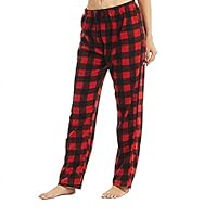 YUSHOW Pantalones de Pijama para Mujer Suaves Felpa a Cuadros Largo de Invierno Ropa de Dormir y Salón Ocio con Cordón,Cuadros Rojos y Negros,S