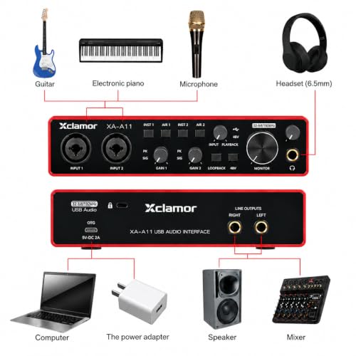 Image of USB Audio Interface 2 Channel, 32-Bit /192kHz Studio Recording Interface with 48V Phantom Power, Dual XLR /TRS Inputs, Zero-Latency Monitoring for Podcast, Guitar, Streaming & Music Production