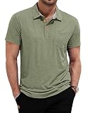 TARAINYA Polo Hombre Algodón Manga Corta Poloshirt con Bolsillo Verano para Oficina Ocio y Golf Verde Oliva L