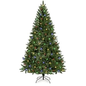 6 ft pre lit artificial christmas tree with 250 warm white & multi lights 1000 branch tips hinged spruce for indoor outdoor home christmas decorations