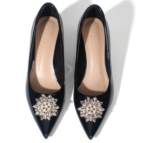 Heels for Women Leather Comfortable Kitten Heels Dressy Shoes Rhinestone Closed Toe Pointed Toe Heels Wedding Party Prom Work Formal Pumps Shoes4