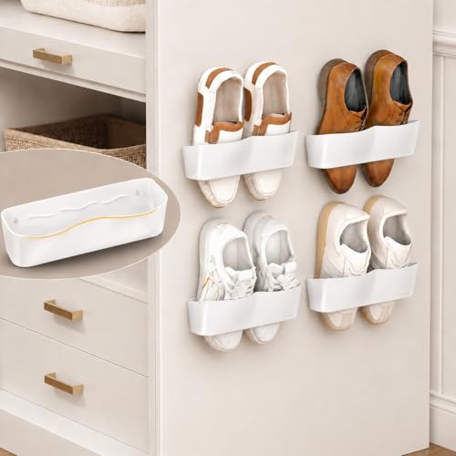 DegMongee 4Pack Wall Mounted Shoe Rack, Adhesive & Drill Mount - White
