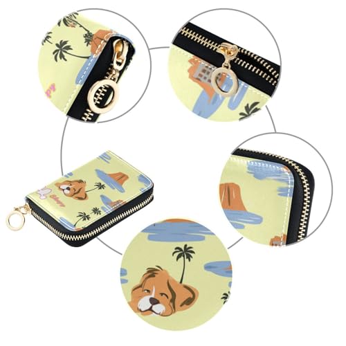 Island Holiday Cute Animal Dog leather card wallet With 9 cards slot RFID Blocking small credit card holder for women with zipper3