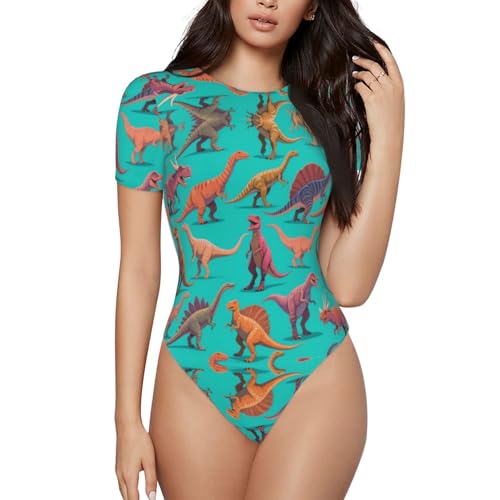 One Piece Swimsuit for All Women, Short Sleeve Crewneck Swimming Suit Monokini - Main Image
