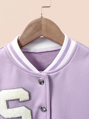 Floerns Girl's Letter Patched Colorblock Jacket Button Down Long Sleeve Preppy Outerwear3