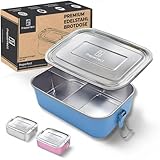 Preperfect Premium Kinder Brotdose Edelstahl - 900ml Lunchbox - Essensbox inkl. Trennwand mit 3 Fächern - Frühstücksbox robust und auslaufsicher- Brotbox für Schule, Kindergarten und Arbeit (Blau)