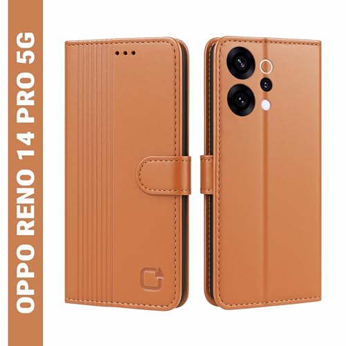 Image of AIBEX Shock Proof Flip Compatible for Oppo Reno 14 PRO 5G Flip Cover Leather Finish | Inside TPU with Card Pockets | Wallet Stand | Complete Protection Flip Case - Brown